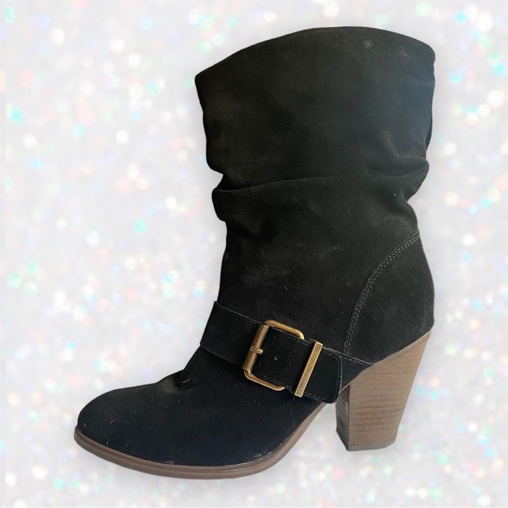 ALDO Black Leather Heeled Buckle Boots
